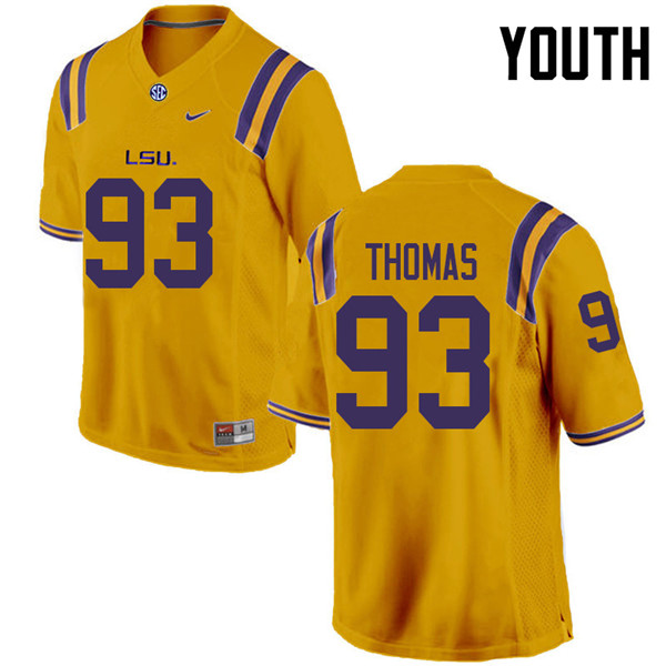 Youth #93 Justin Thomas LSU Tigers College Football Jerseys Sale-Gold - Click Image to Close